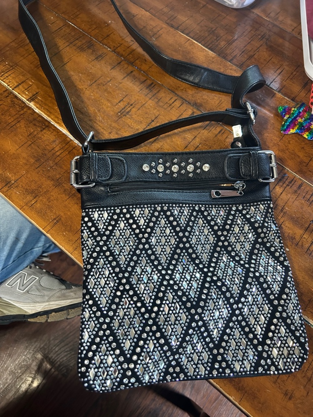 Black Crystal-Studded Crossbody Bag
